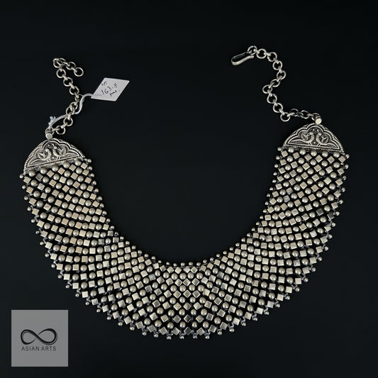 Silver Dot Design Broad Statement Necklace